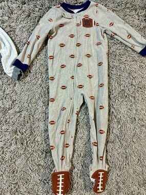 Carter's Gray Football Print Footed One-Piece Pajamas with Navy Trim